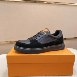 Louis Vuitton Black Orange Embossed Monogram Suede-Leather Mix Lifestyle Sneakers
