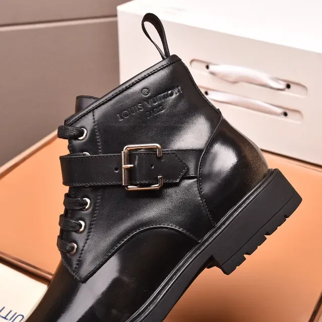 Louis Vuitton Black Patent Leather Buckle Strap Ankle Boots 2