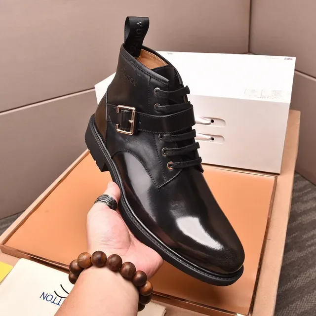 Louis Vuitton Black Patent Leather Buckle Strap Ankle Boots 6