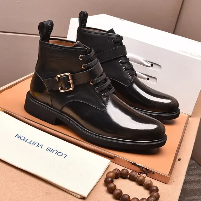 Louis Vuitton Black Patent Leather Buckle Strap Ankle Boots 8