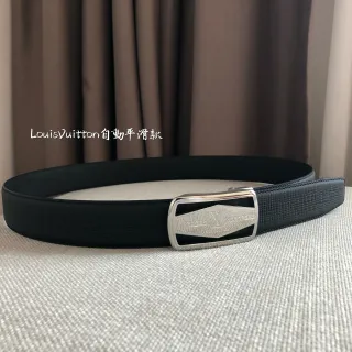 Louis Vuitton Black Silver Automatic Sliding Buckle Textured Leather Belt