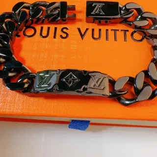 Louis Vuitton Black Silver Chunky Curb-Link Metal Bracelet