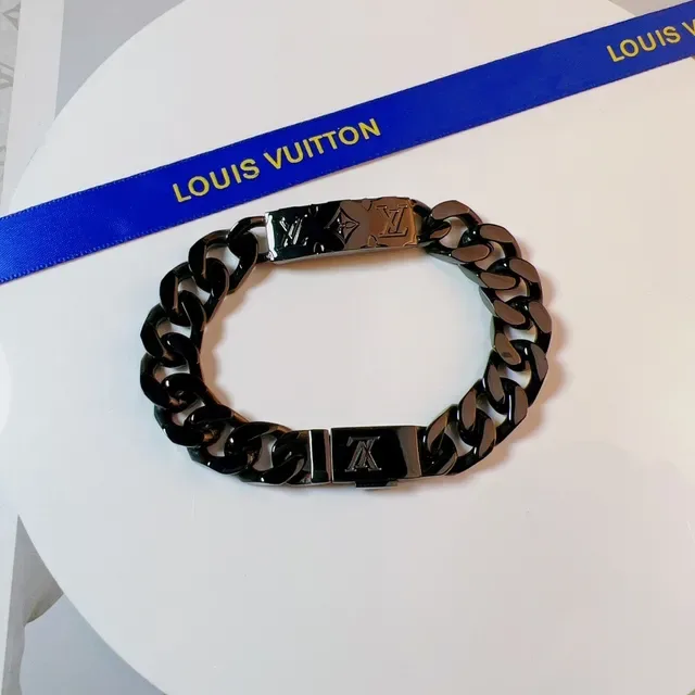 Louis Vuitton Black Silver Chunky Curb-Link Metal Bracelet 4