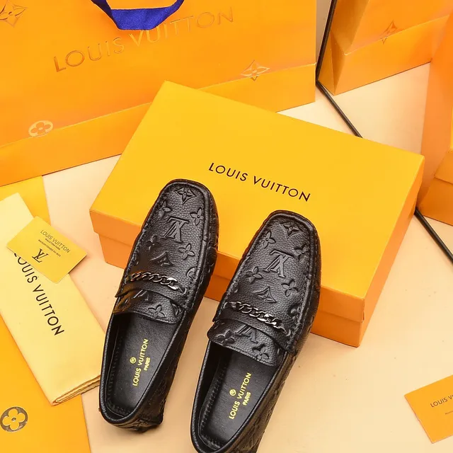 Louis Vuitton Black Silver Embossed Monogram Leather Chain Accent Loafer 3