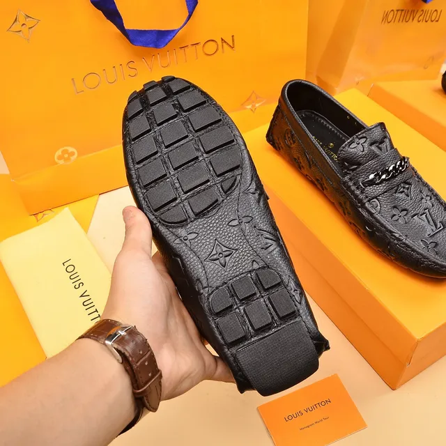 Louis Vuitton Black Silver Embossed Monogram Leather Chain Accent Loafer 4