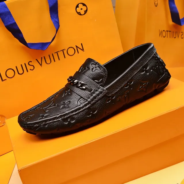 Louis Vuitton Black Silver Embossed Monogram Leather Chain Accent Loafer 5