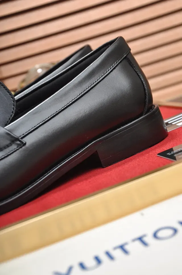Louis Vuitton Black Silver Leather Metal LV Buckle Strap Loafer 2