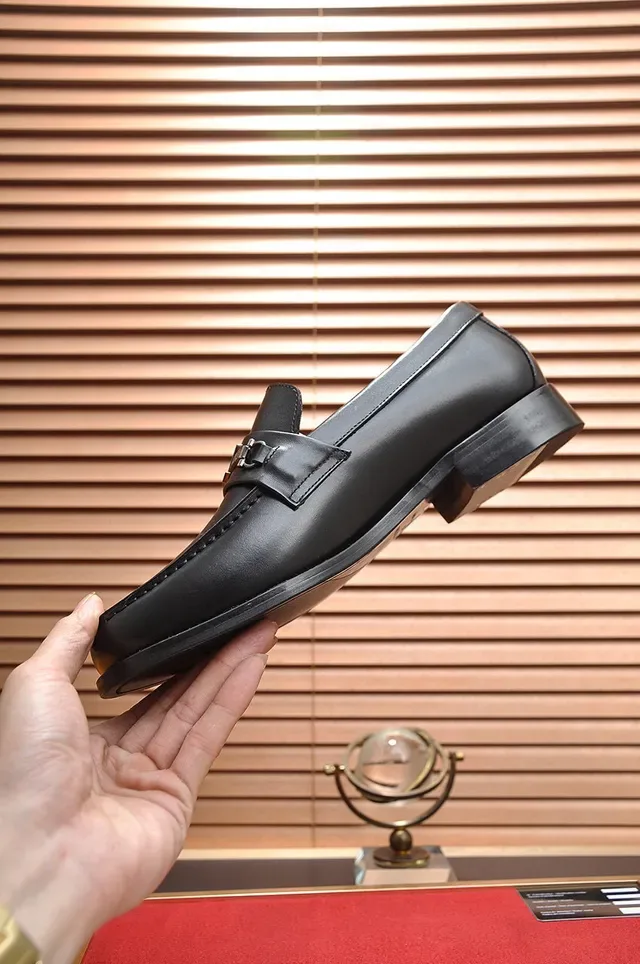 Louis Vuitton Black Silver Leather Metal LV Buckle Strap Loafer 6