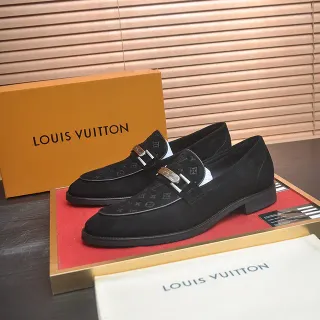 Louis Vuitton 黑色银色麂皮鞋面印花鞋头乐福鞋