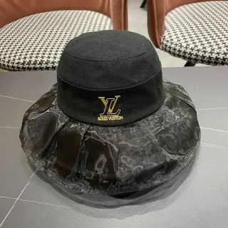 Louis Vuitton Black Structured Crown Pleated Marbled Sheer Brim Bucket Hat