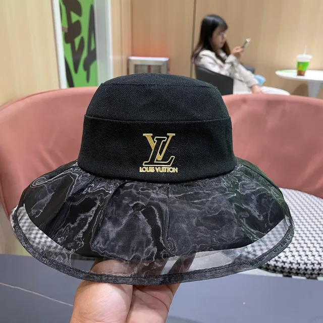 Louis Vuitton Black Structured Crown Pleated Marbled Sheer Brim Bucket Hat 3