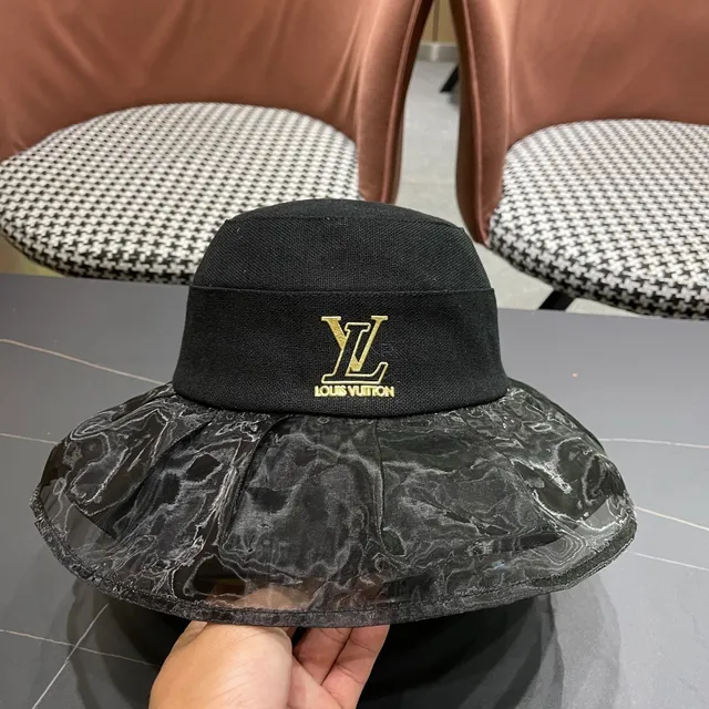 Louis Vuitton Black Structured Crown Pleated Marbled Sheer Brim Bucket Hat 4