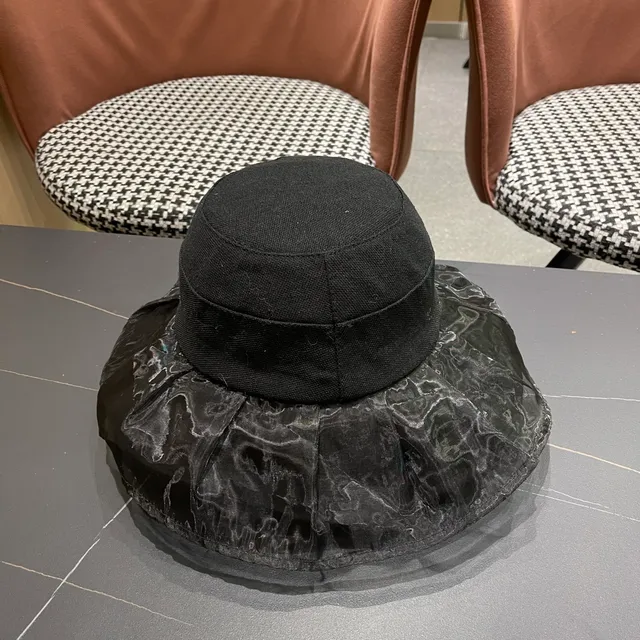 Louis Vuitton Black Structured Crown Pleated Marbled Sheer Brim Bucket Hat 5