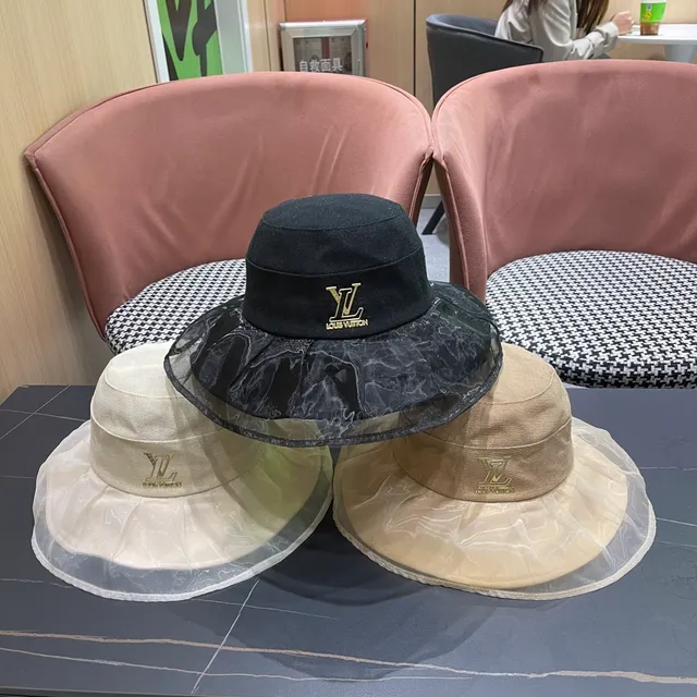 Louis Vuitton Black Structured Crown Pleated Marbled Sheer Brim Bucket Hat 6