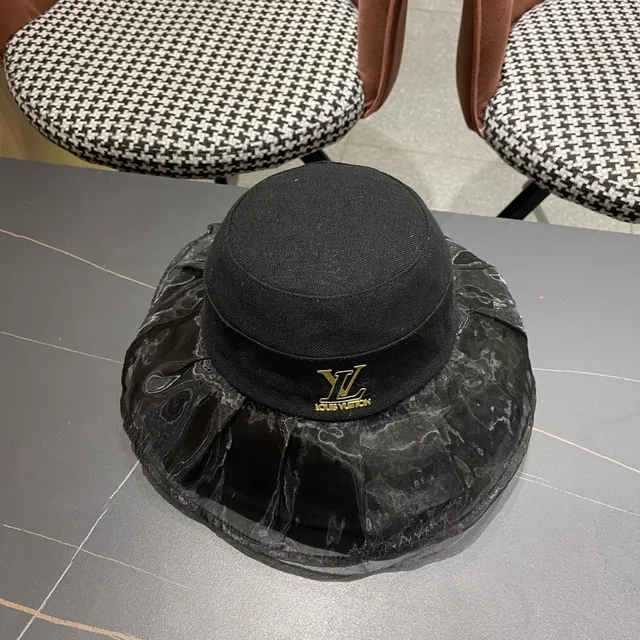 Louis Vuitton Black Structured Crown Pleated Marbled Sheer Brim Bucket Hat 7
