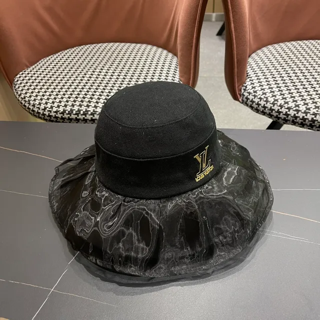 Louis Vuitton Black Structured Crown Pleated Marbled Sheer Brim Bucket Hat 8
