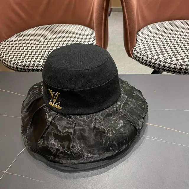 Louis Vuitton Black Structured Crown Pleated Marbled Sheer Brim Bucket Hat 9