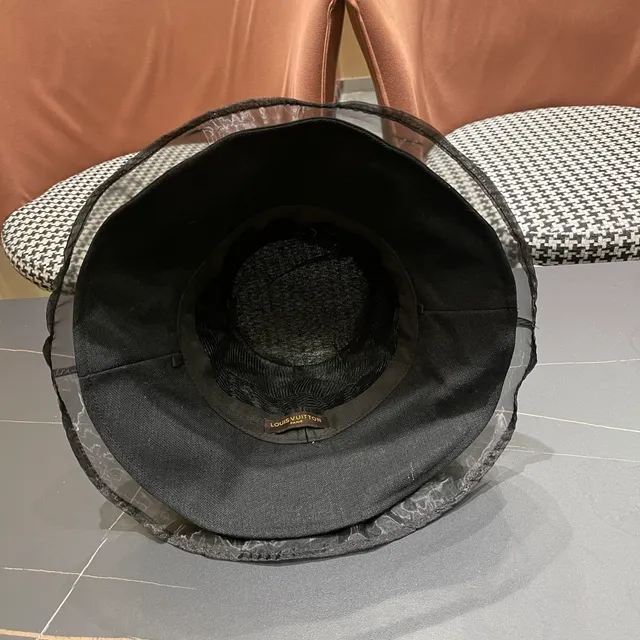 Louis Vuitton Black Structured Crown Pleated Marbled Sheer Brim Bucket Hat 10
