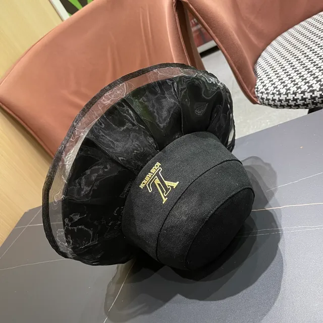 Louis Vuitton Black Structured Crown Pleated Marbled Sheer Brim Bucket Hat 11