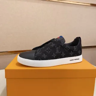 Louis Vuitton Preto Branco Monogram Lona Superior Couro Suave Embout de Dedo Calçado Lifestyle Sneakers