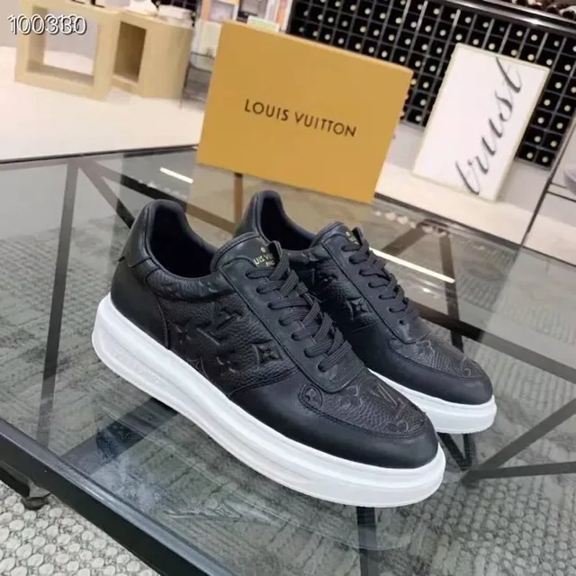 Louis Vuitton Black White Monogram-Embossed Leather Platform Sole Lifestyle Sneakers 2