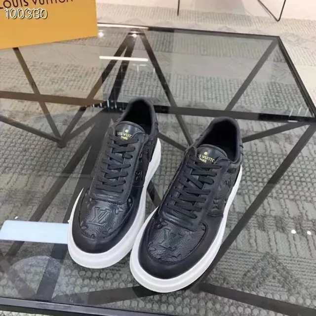 Louis Vuitton Black White Monogram-Embossed Leather Platform Sole Lifestyle Sneakers 4