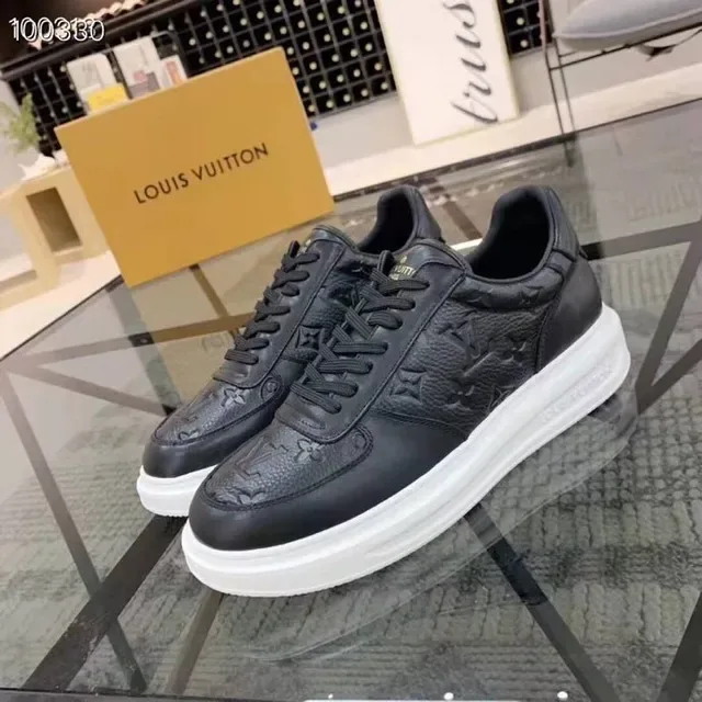 Louis Vuitton Black White Monogram-Embossed Leather Platform Sole Lifestyle Sneakers 5