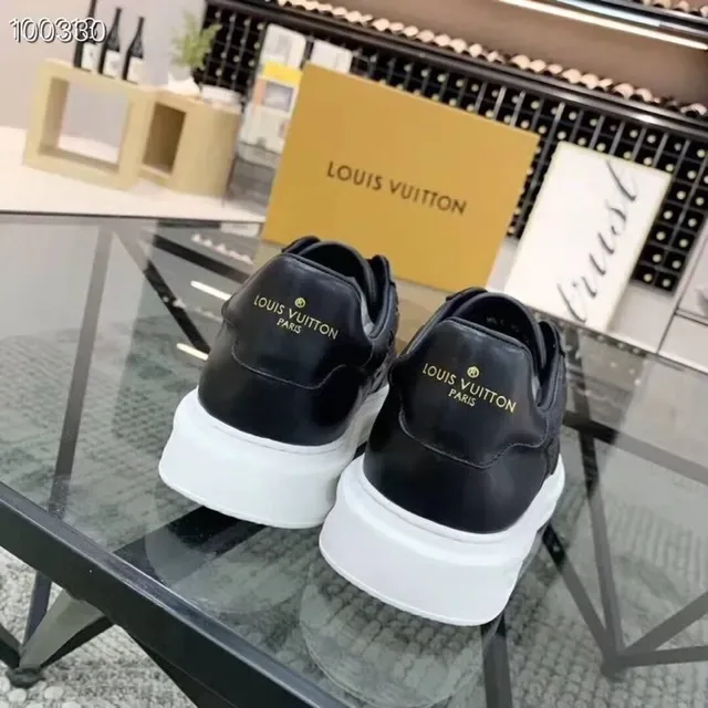 Louis Vuitton Black White Monogram-Embossed Leather Platform Sole Lifestyle Sneakers 7