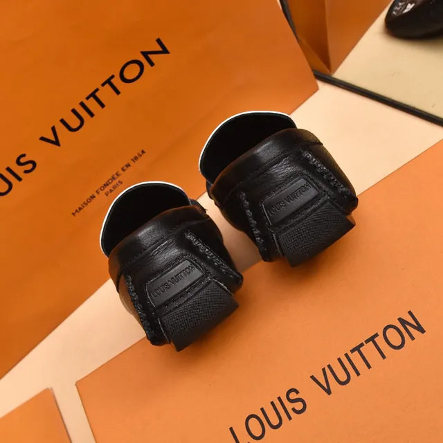 Louis Vuitton Black White Monogram-Printed Leather Metal LV Buckle Strap Loafer 2