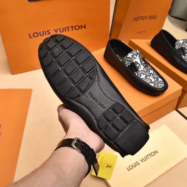 Louis Vuitton Black White Monogram-Printed Leather Metal LV Buckle Strap Loafer 4