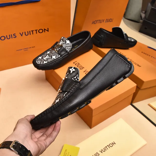 Louis Vuitton Black White Monogram-Printed Leather Metal LV Buckle Strap Loafer 8