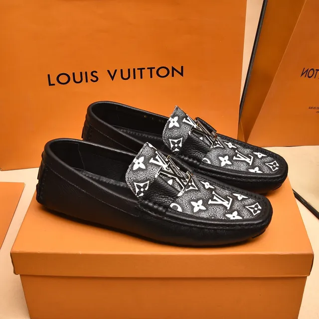 Louis Vuitton Black White Monogram-Printed Leather Metal LV Buckle Strap Loafer 9