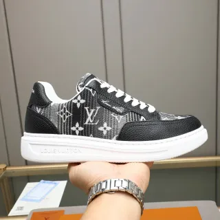 Louis Vuitton Sneakers Negro Blanco Monogrammed de Tejido con Paneles de Cuero Pebbled Estilo de Vida