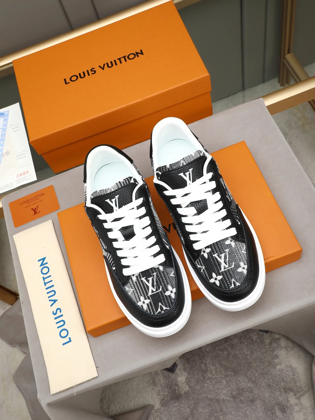 Louis Vuitton Black White Monogrammed Textile Pebbled Leather Panels Lifestyle Sneakers 3