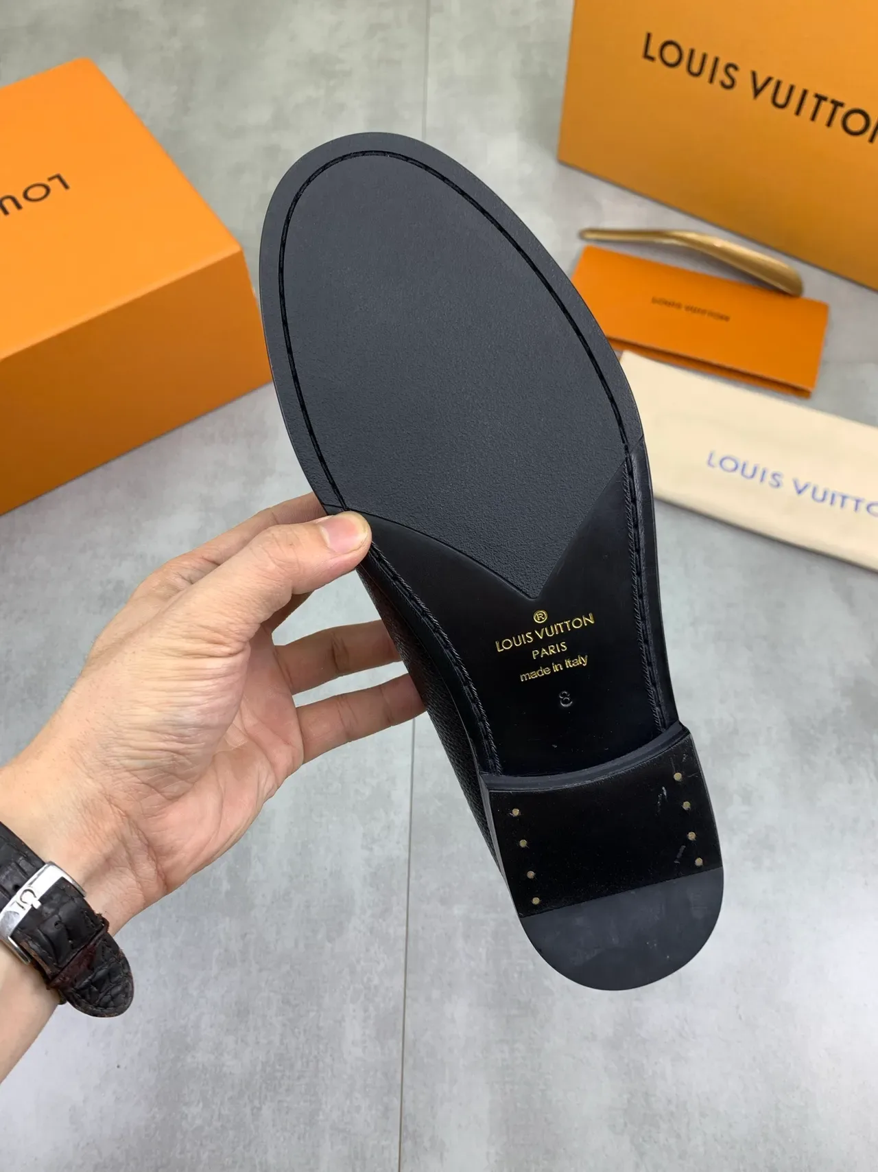 Louis Vuitton Black White Pebbled Leather LV Buckle Strap Loafer 3