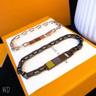 Louis Vuitton Black Yellow Metal Link Chain Rectangular Plaque Center Bracelet
