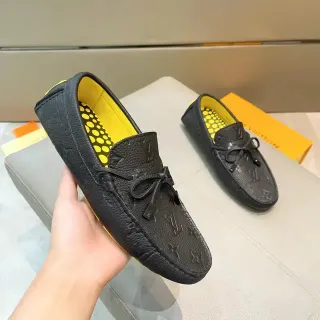 Louis Vuitton Black Yellow Monogram-Embossed Pebbled Leather Knotted Bow Loafer