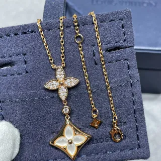 Louis Vuitton Blossom Cadena Gold White Pavé-Set Floral Pendant Collar