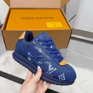 Louis Vuitton Blue Beige Monogram-Print Leather Low-Top Lace-Up Lifestyle Sneakers