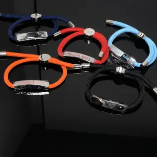 Louis Vuitton Bracelet Multicolor Braided Nylon Cord Engraved Metal Plaque Bracelet