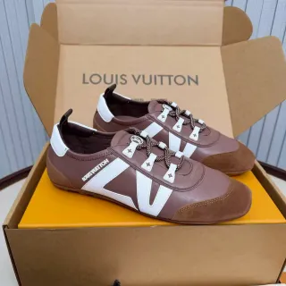 Louis Vuitton Brown and White Leather-Suede Lifestyle Sneakers