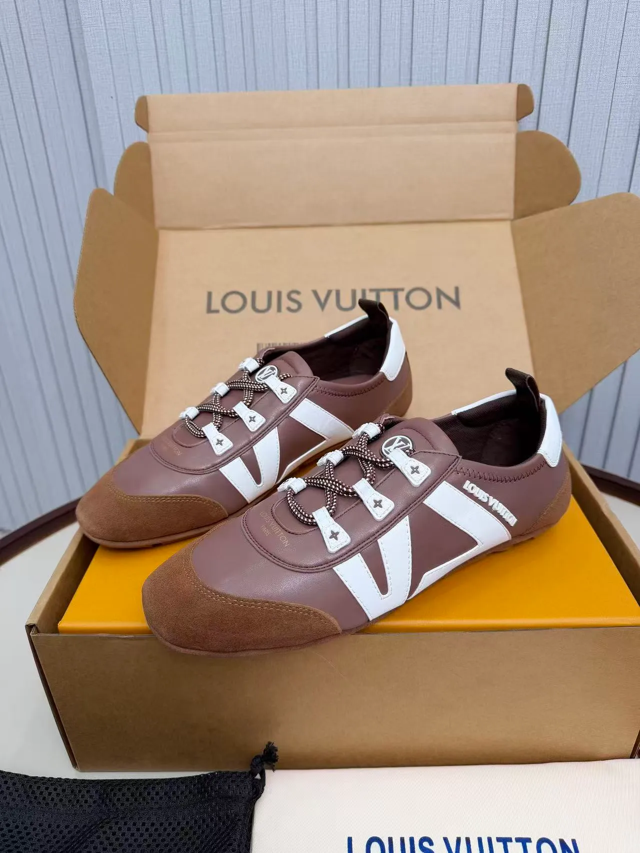 Louis Vuitton Brown and White Leather-Suede Lifestyle Sneakers 2