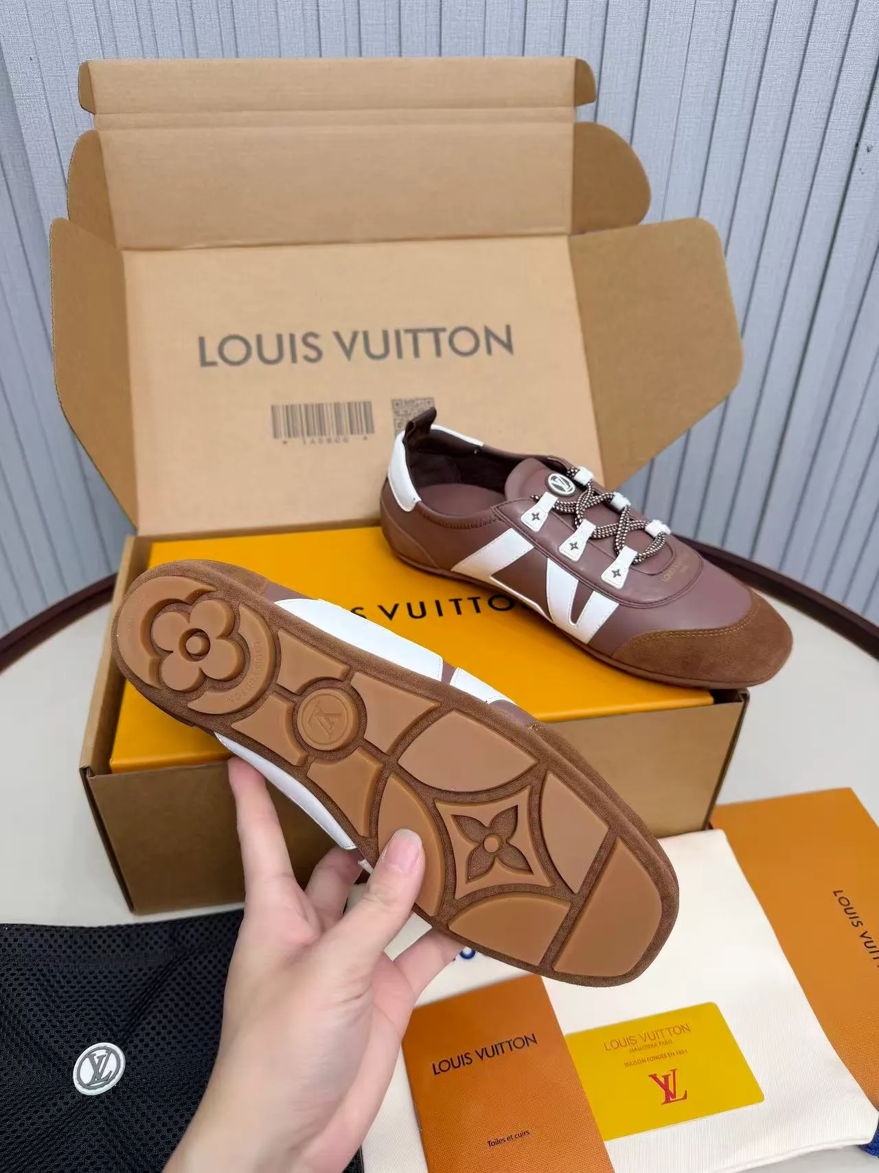 Louis Vuitton Brown and White Leather-Suede Lifestyle Sneakers 4