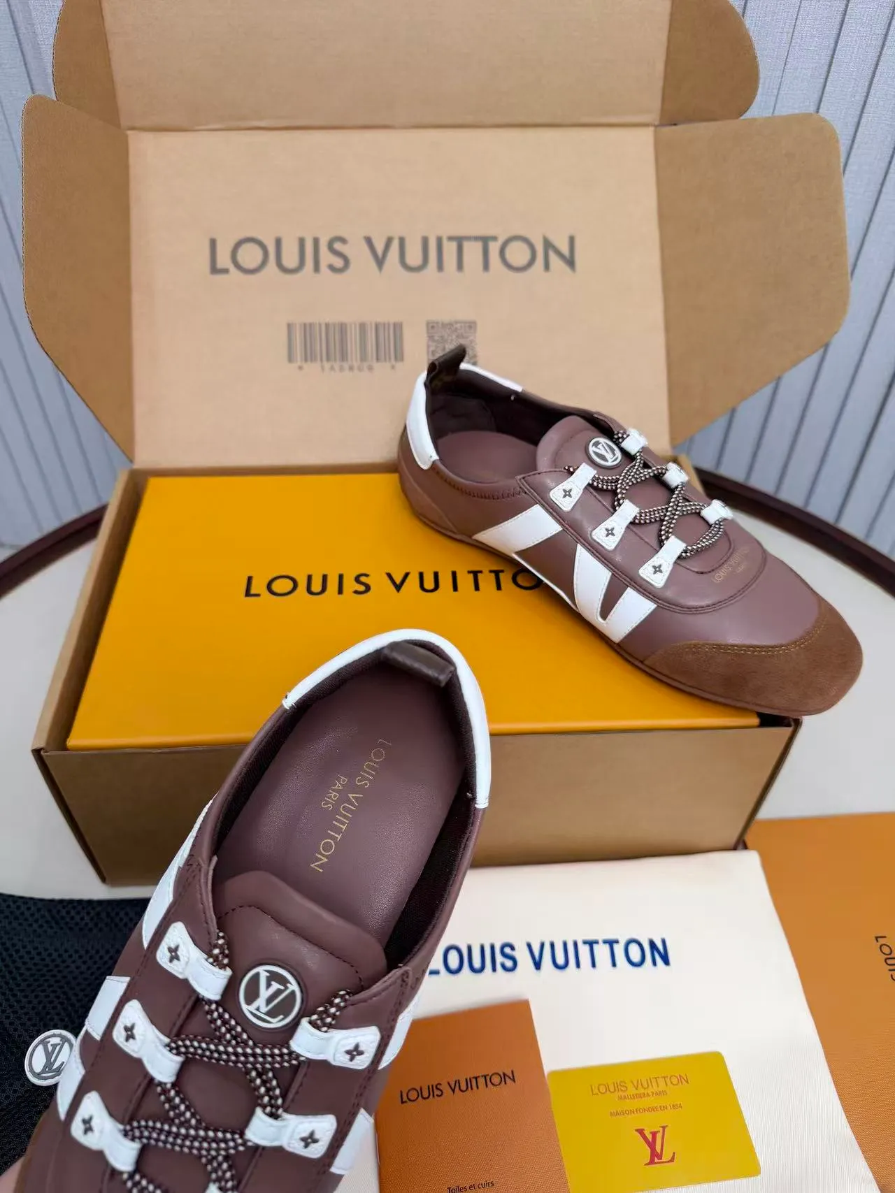 Louis Vuitton Brown and White Leather-Suede Lifestyle Sneakers 5