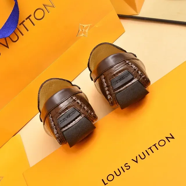 Louis Vuitton Brown Beige Croc-Embossed Leather Metal Twist-Lock Buckle Loafer 2