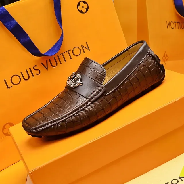 Louis Vuitton Brown Beige Croc-Embossed Leather Metal Twist-Lock Buckle Loafer 5