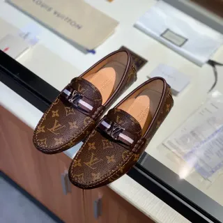 Louis Vuitton Mocassim Marrom Bege Monograma de Lona com Borda de Couro