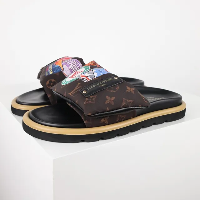 Louis Vuitton Brown Beige Monogram Canvas Strap Padded Fabric Upper Slippers 2