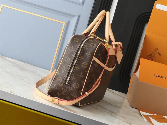 Louis Vuitton Brown Beige Monogram Canvas Tan Leather Trim Boston Bag 7