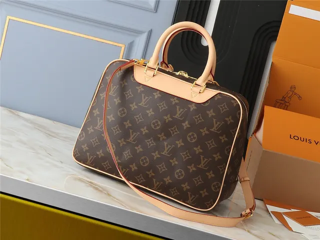 Louis Vuitton Brown Beige Monogram Canvas Tan Leather Trim Boston Bag 9
